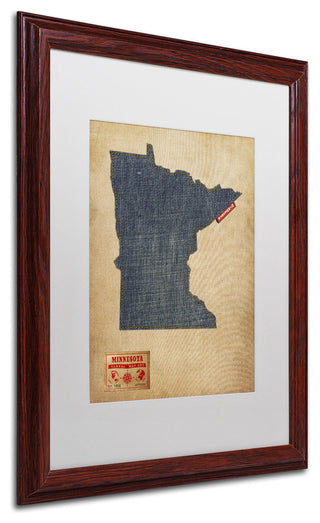 'Minnesota Map Denim Jeans Style' Matted Framed Canvas Art by Michael Tompsett