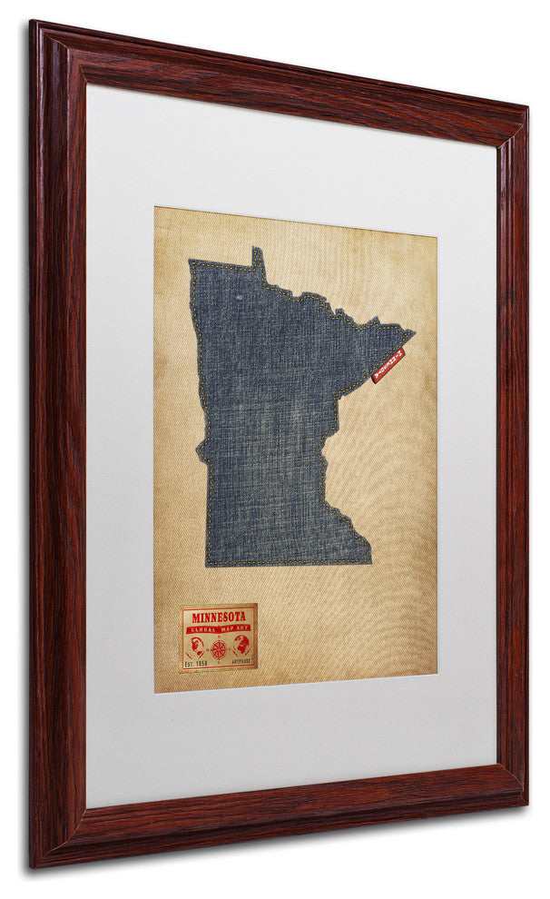 'Minnesota Map Denim Jeans Style' Matted Framed Canvas Art by Michael Tompsett
