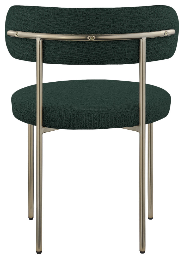 Beacon Dining Chair, Set of 2, Green, Boucle Fabric, Brushed Brass Finish