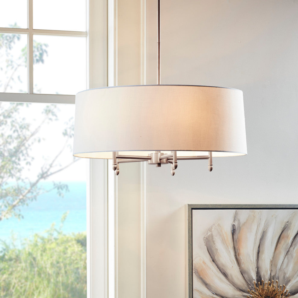 Hampton Hill 5-Light Dimmable Adjustable Height Chandelier, Silver/White