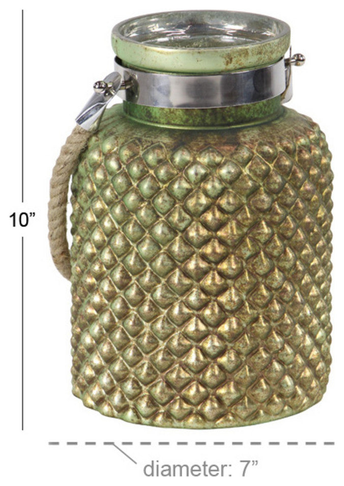 Coastal Glass and Stainless Steel Jar Candle Lantern With Jute Rope Handle