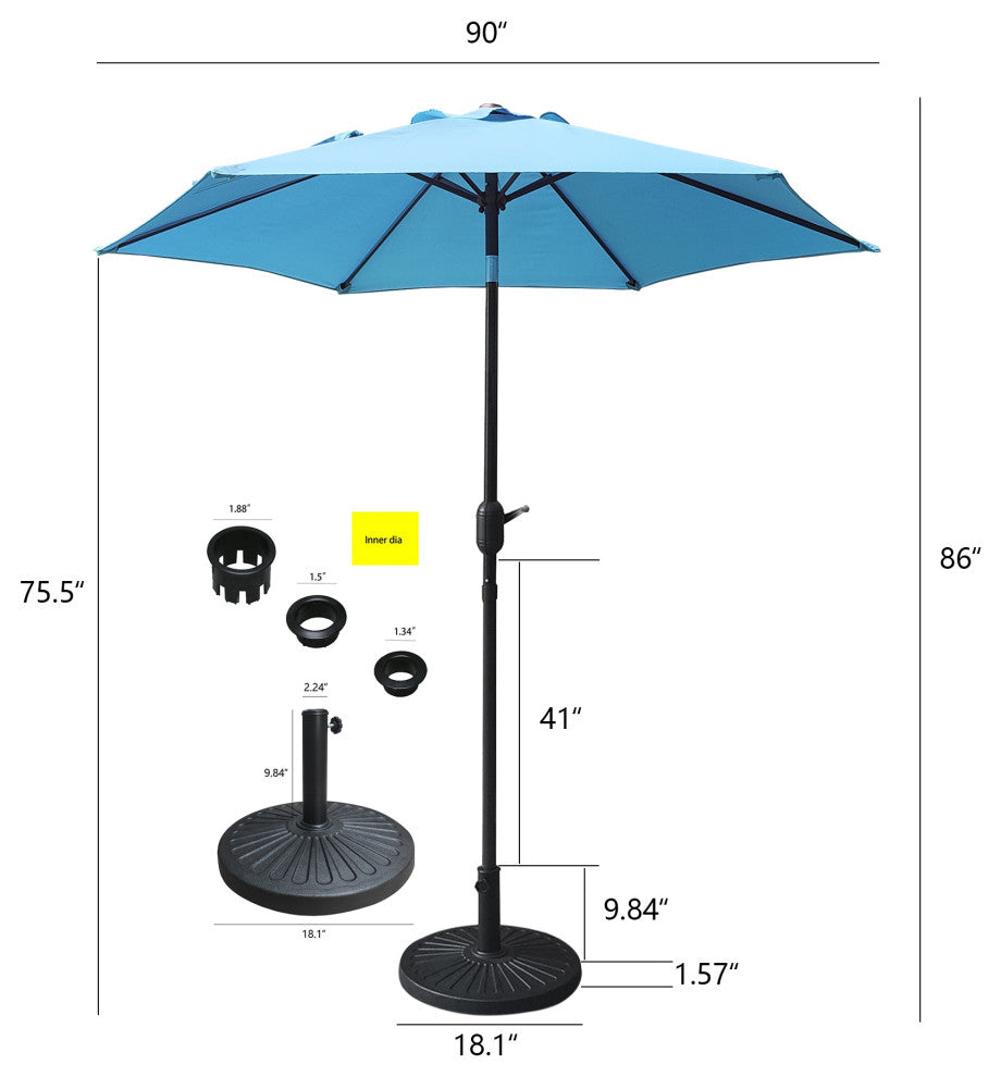 Davee 7.5' Market Umbrella With Stand/Base, Blue