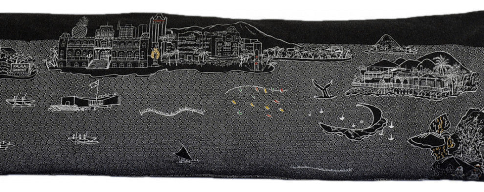 46" Black Hawaii Nighttime Skyline Lumbar Decorative Pillow