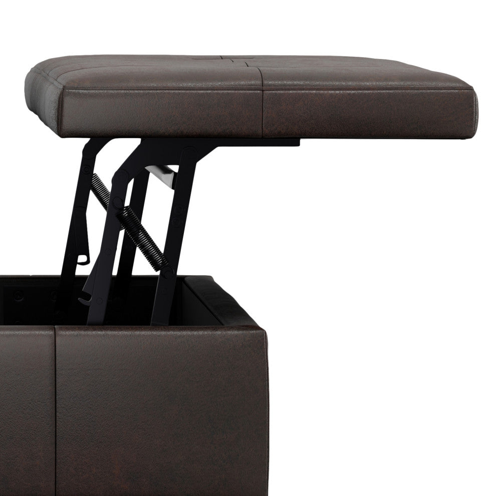 Dover Lift Top Coffee Table Storage Ottoman, Distressed Brown