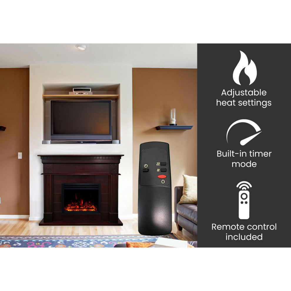 47.8" York Electric Fireplace Mantel With Deep Log Insert, Mahogany