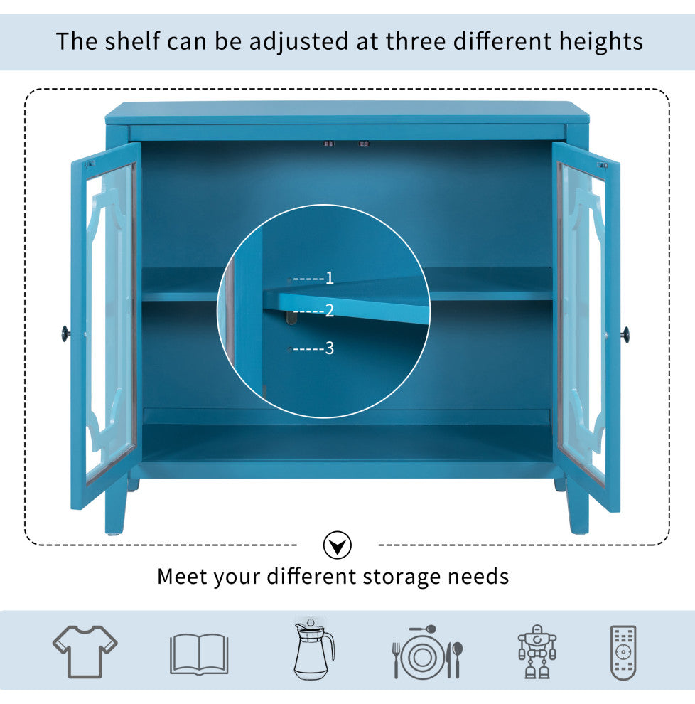 Wood Double Glass Door Accent Cabinet, Blue, 34" X 15"