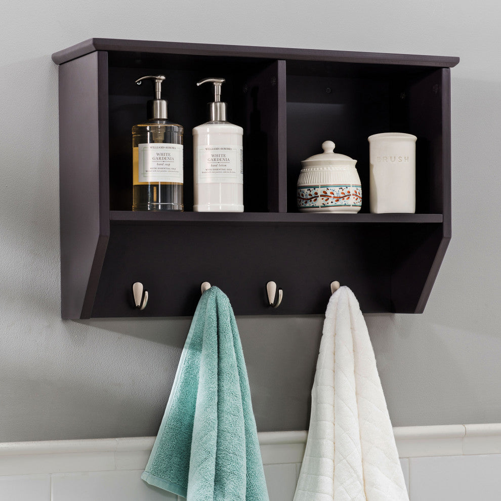 Sunjoy Black Hanging Storage Wall Shelf With Hooks