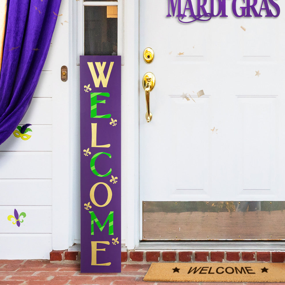 42"H Mardi Gras WELCOME Wooden Porch Sign