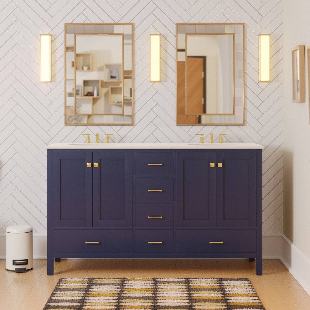Horizon 60" Double Bathroom Vanity, Royal Blue, Engineered White