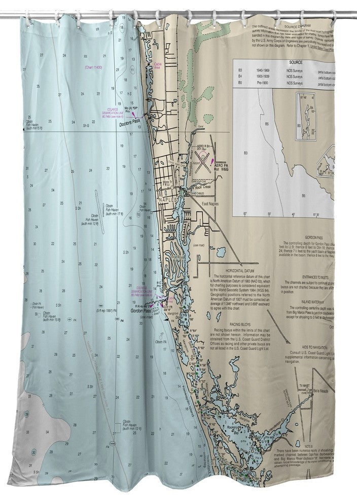 Betsy Drake Naples Bay, FL Nautical Map Shower Curtain