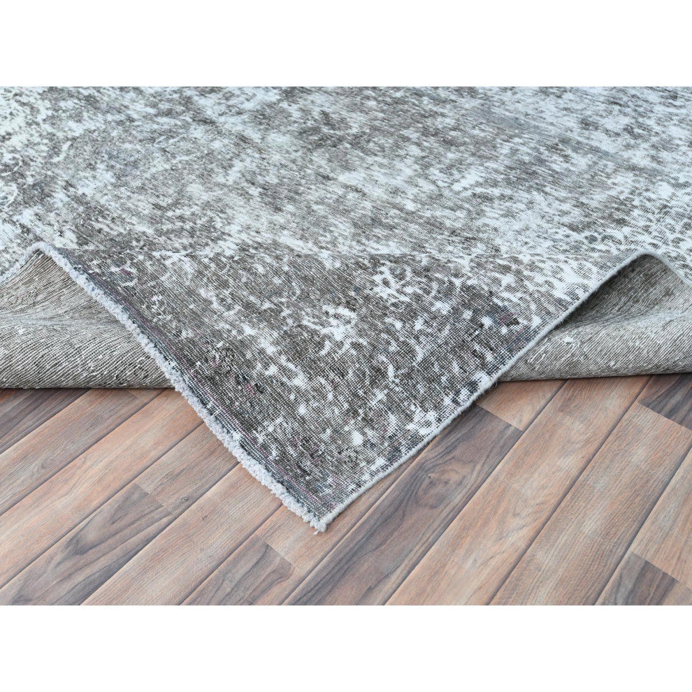 Stone Gray Worn Wool Hand Knotted Semi Antique Persian Tabriz Rug, 9'3"x12'0"