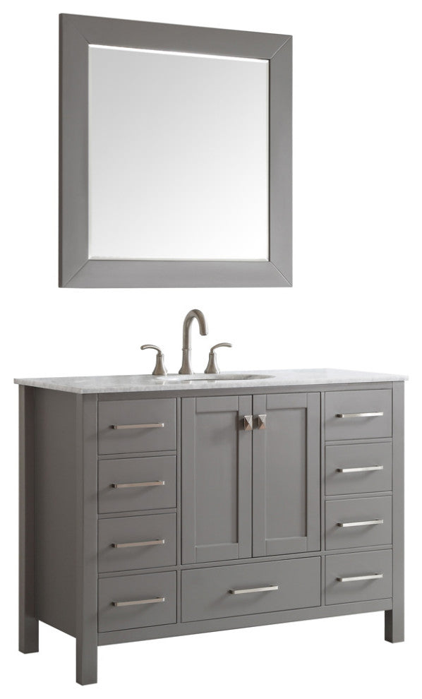 Gela 48" Single Vanity in Grey with Carrara White Marble Countertop With Mirror