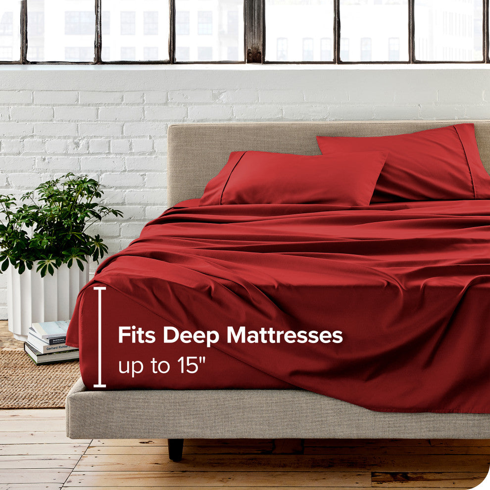 Bare Home Twin XL 1800 Microfiber Sheet Set, Red