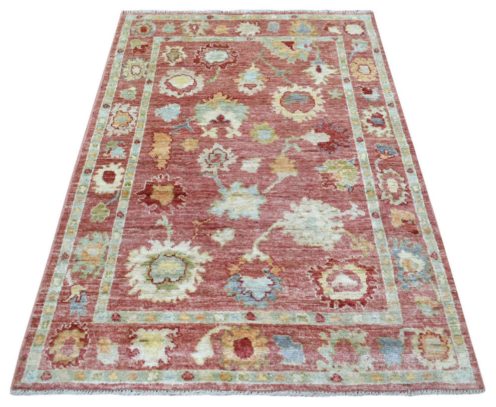 Red Hand Knotted, Afghan Angora Oushak Wool Oriental Rug, 3'9" x 6'0"