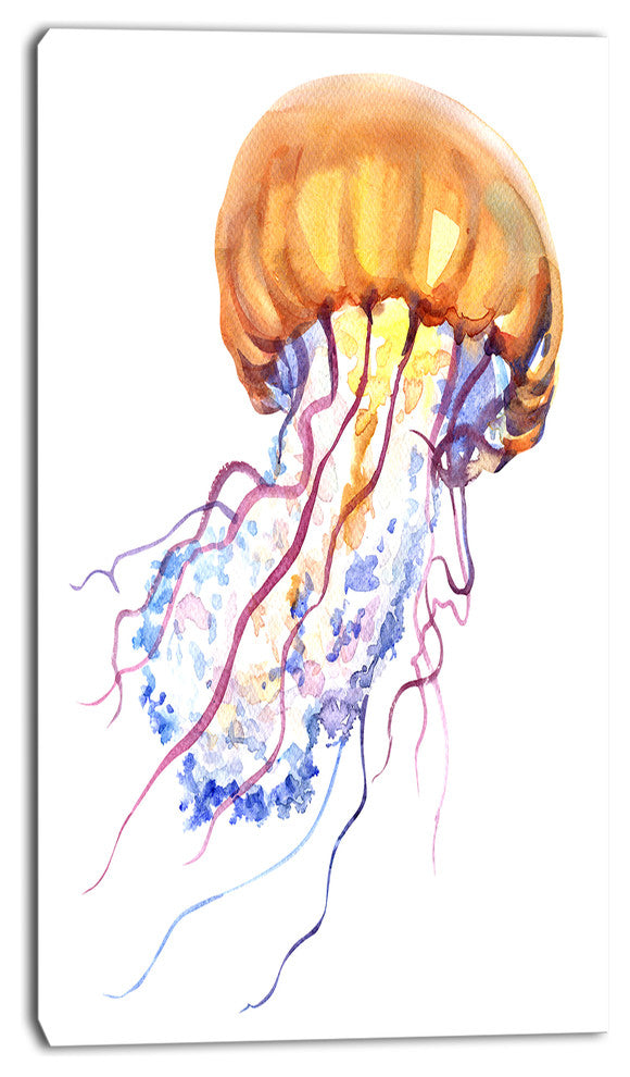Orange Ocean Water Jellyfish, Animal Canvas Art Print, 16"x32"