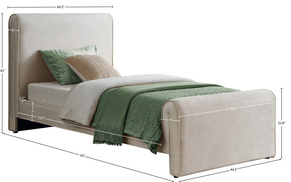 Sloan Black Velvet Full Bed, Cream, Twin