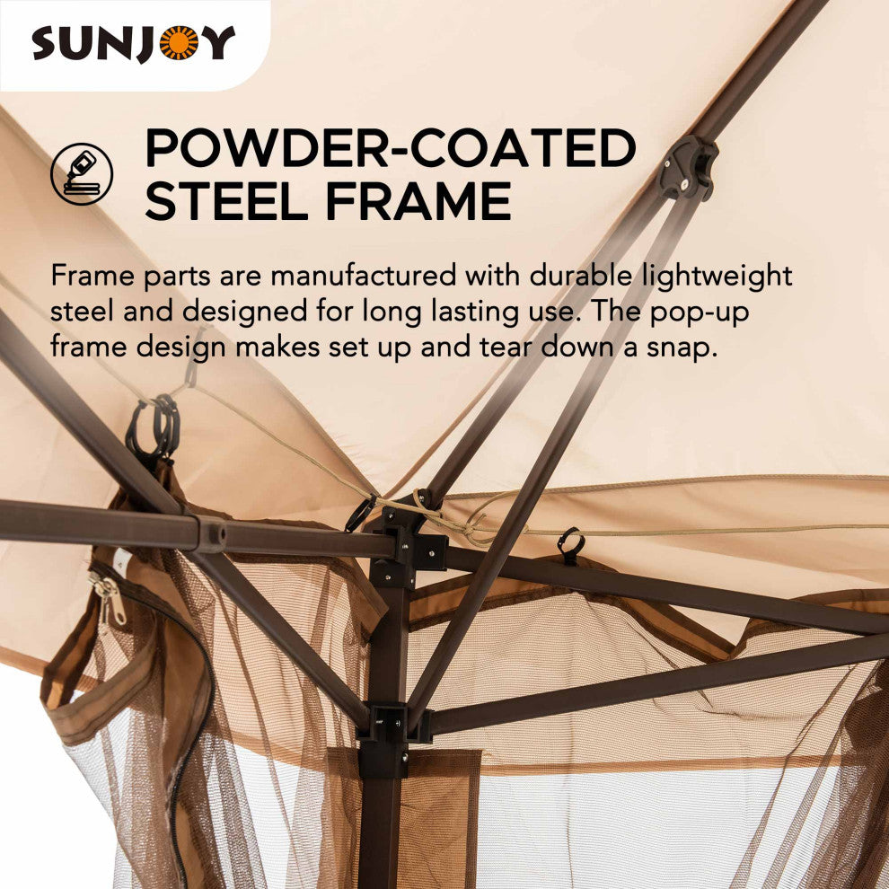 Sunjoy 11 x 11 ft Patio Pop Up Portable Gazebo with Solar LED Lighting