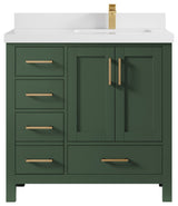 Malibu 36 Right Offset Bath Vanity in Lafayette Green 2" White Quartz
