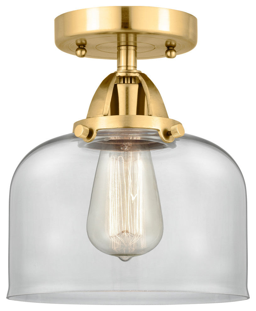 Large Bell Semi-Flush Mount, Satin Gold, Clear, Clear