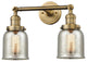 2-Light Small Bell 16" Bath Fixture, Brushed Brass, Glass: Silver Mercury