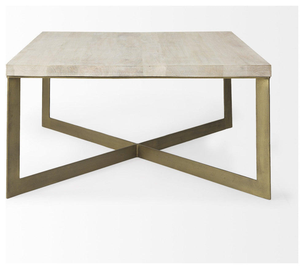 Light Brown Wood and Metal Coffee Table