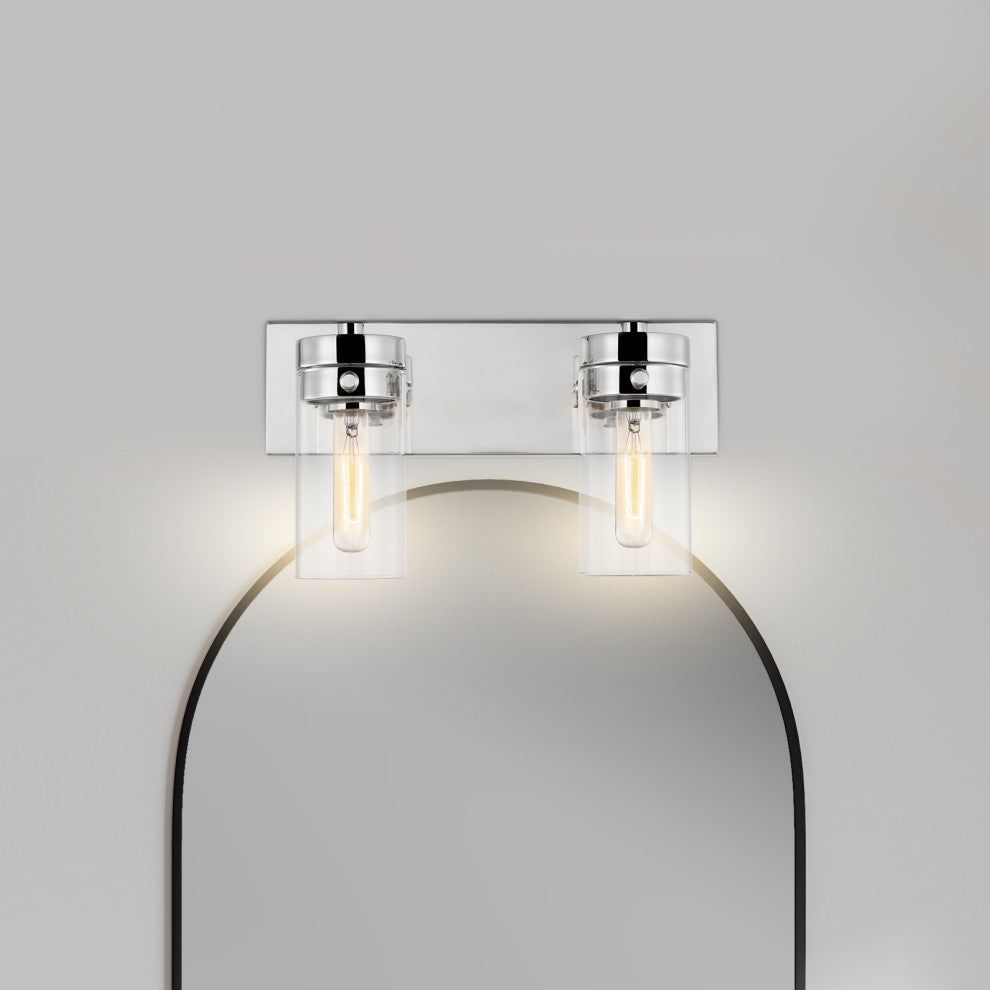 Intersection 2-Light Vanity, Polished Nickel With Clear Glass