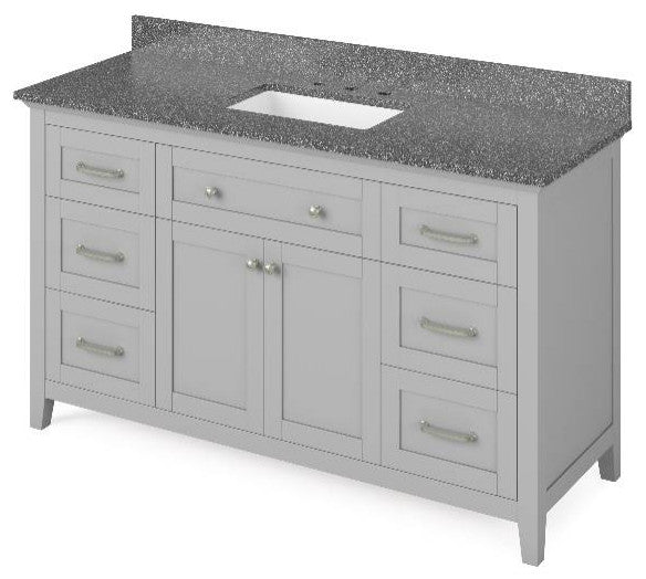 Chatham Traditional 60" Grey Single Sink Vanity, Boulder Cultured Marble Vanity