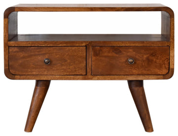 Mini Chestnut Curved Media Unit With 2 Drawers
