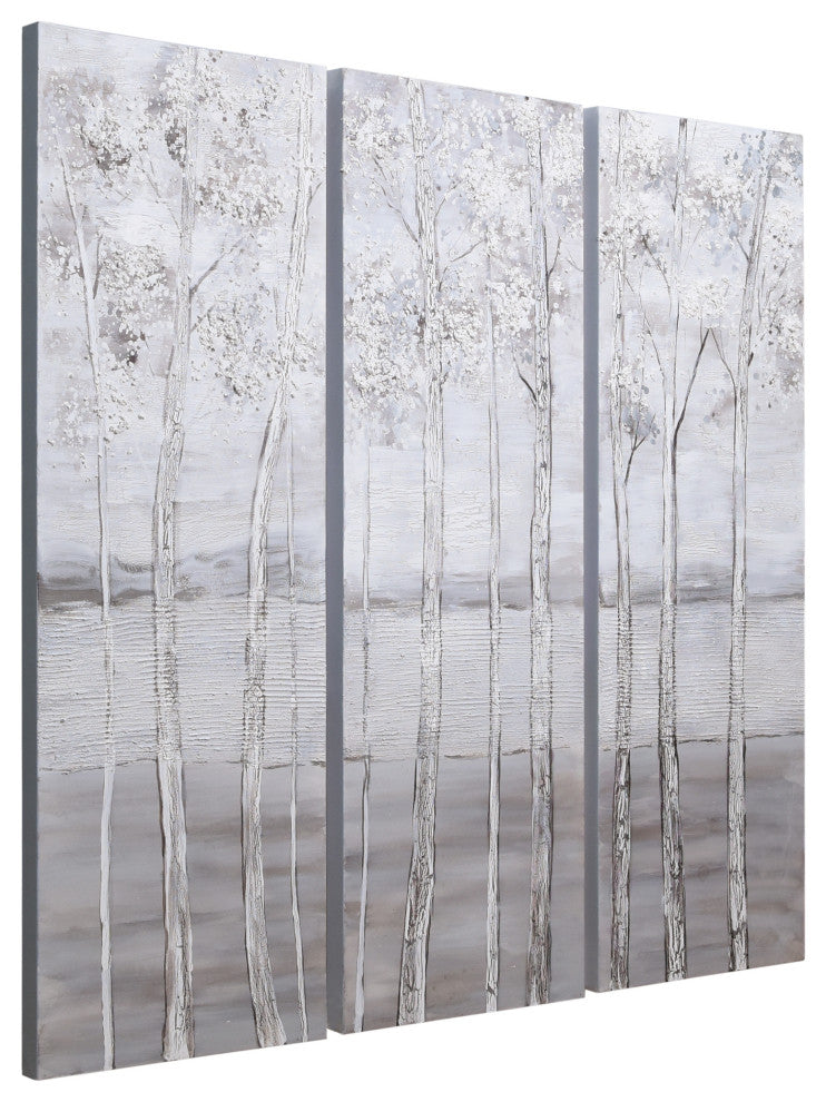 Silver Winter Textured Metallic Hand Painted Wall Art by Martin Edwards