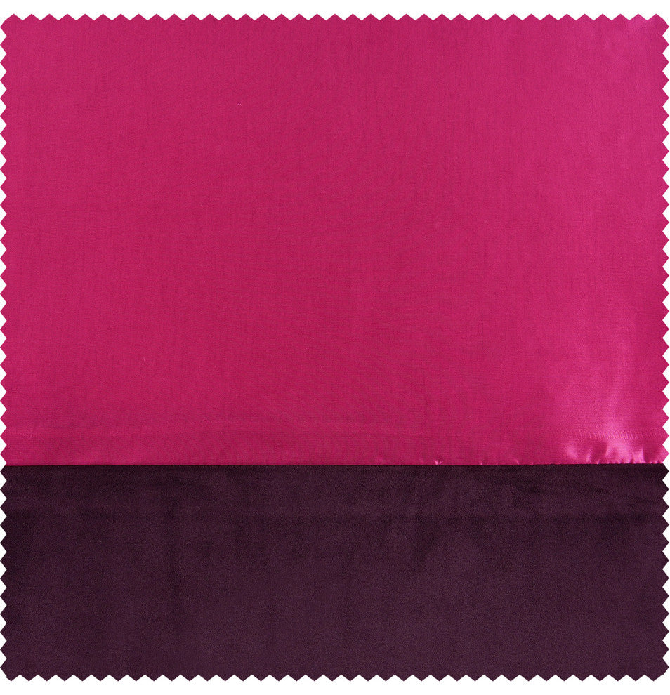 Banded Fuchsia Rose Faux Silk Taffeta, Winter Plum Velvet Sample Swatch, 4Wx4L