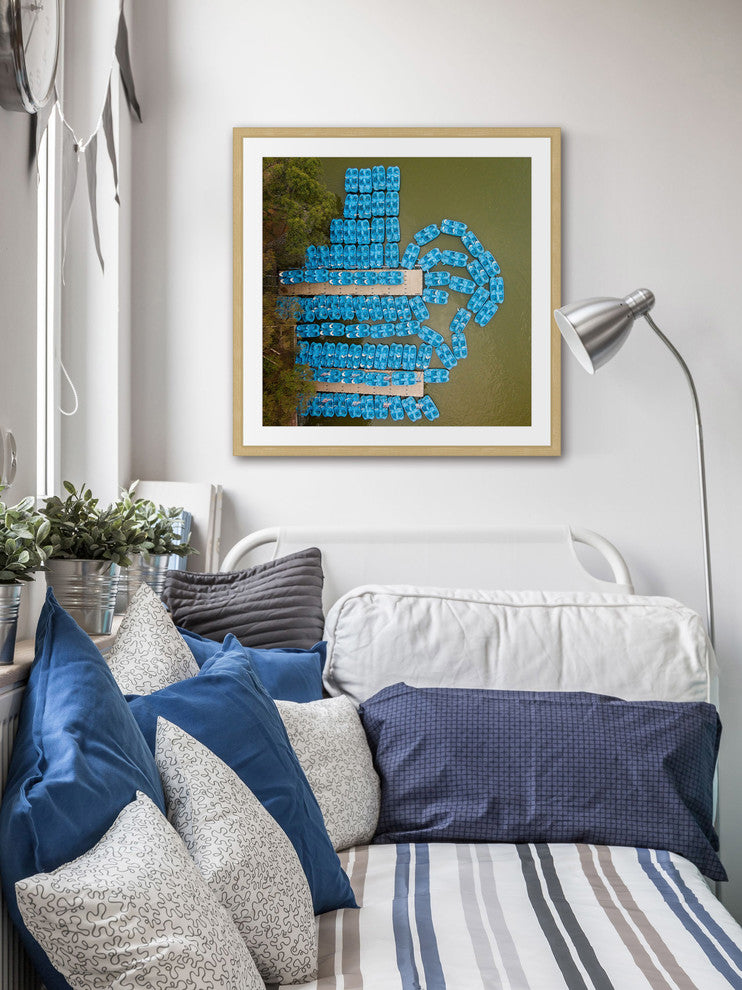 "Blue Paddleboats" Framed Print by Karolis Janulis