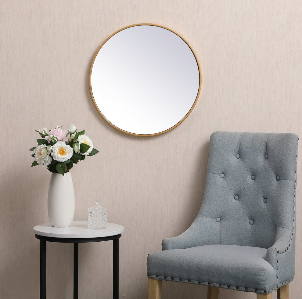 Elegant Decor MR4821BR Metal Frame Round Mirror, 21", Brass