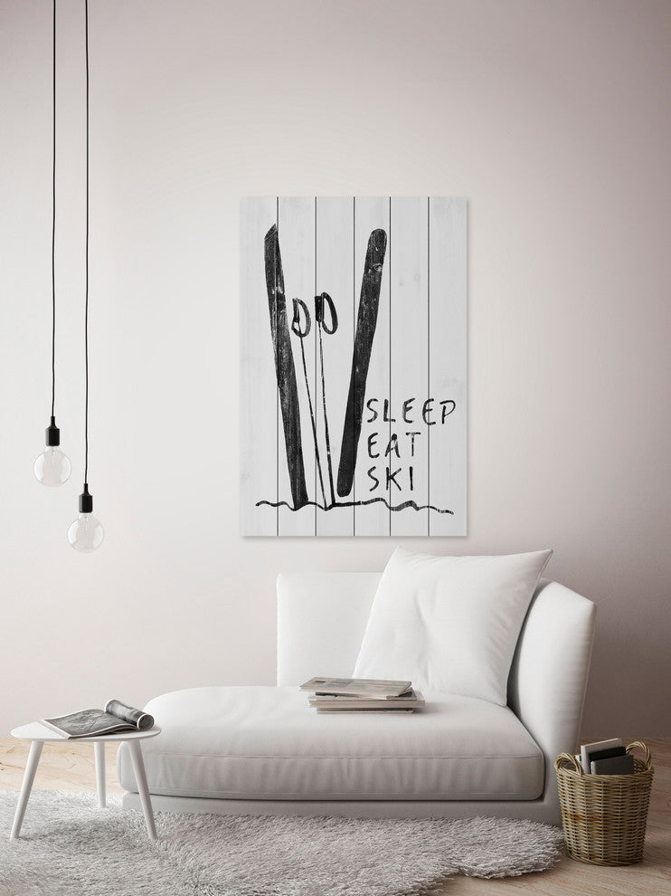 "Sleep Eat Ski" Painting Print on White Wood, 12"x18"