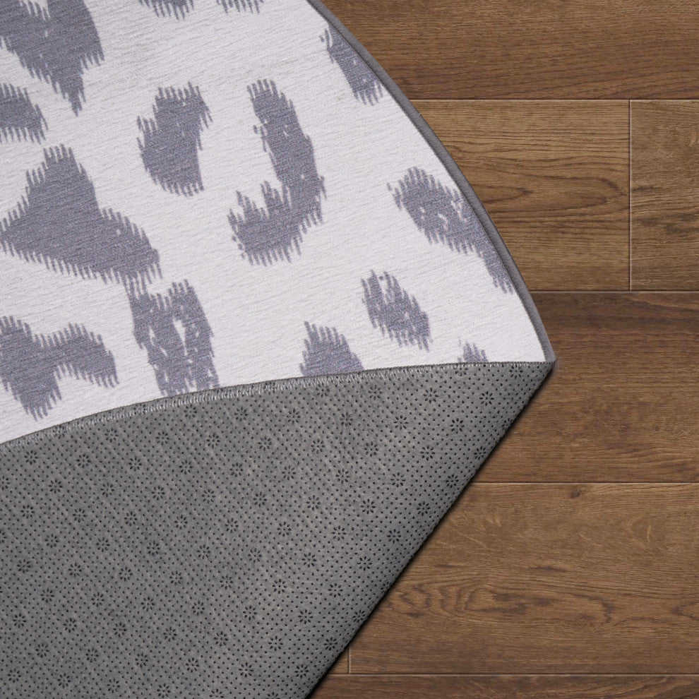 My Magic Carpet Washable Rug Miya Leopard Gray, 6' X 6'