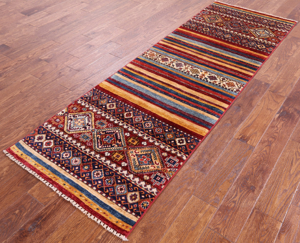 2' 7" X 8' 1" Runner Handmade Super Kazak Khorjin Rug Q5396