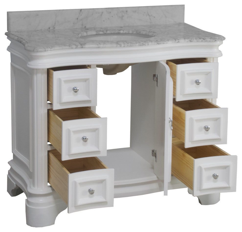 Katherine 42" Bath Vanity, White, Carrara Marble