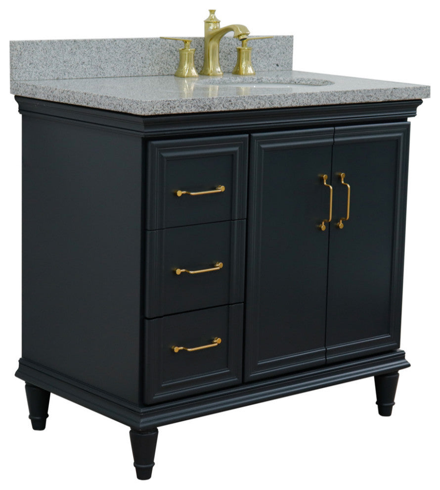 37" Single Vanity, Dark Gray Finish With Gray Granite