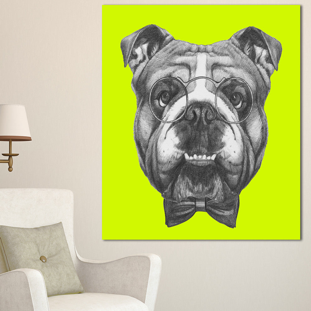 English Bulldog with Bow Tie, Contemporary Animal Art Canvas, 30"x40"