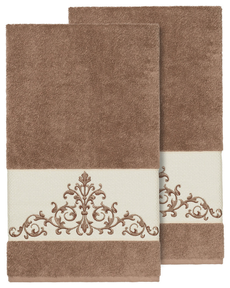 Scarlet 2-Piece Embellished Bath Towel Set, Latte