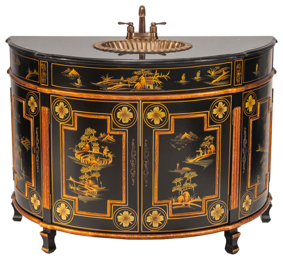 Black Lacquer Large Round Vanity Landscape