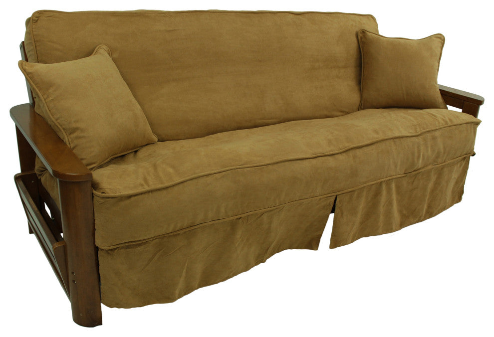 Solid Microsuede Full Futon Slipcover Set, Camel