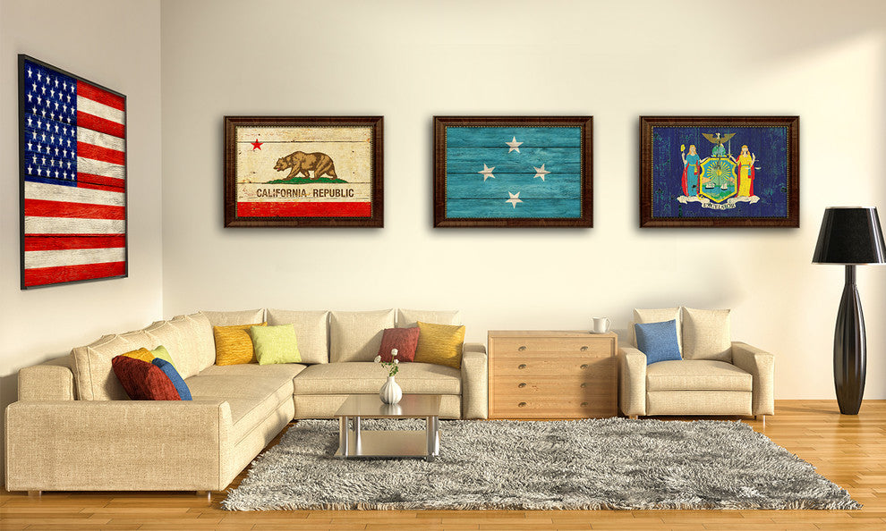 Monaco Country Textured Flag Print With Brown Gold Frame, 19"X27"