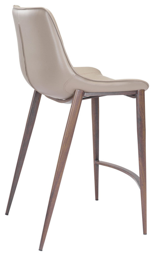 Counter Stool Chair, Set of 2, Faux Vinyl Leather, Steel, Gray, Walnut