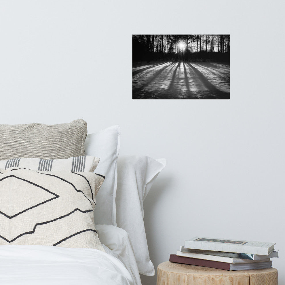 Country Wall Art: Winter Shadows Black & White Landscape Unframed Print, 12" X 18"