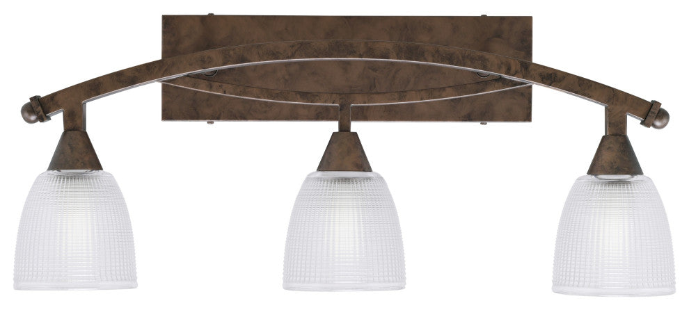 Bow 3 Light Bath Bar In Bronze Finish With 5" Clear Ribbed Glass
