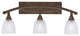 Bow 3 Light Bath Bar In Bronze Finish With 5" Clear Ribbed Glass