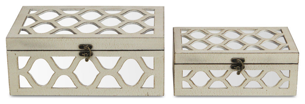 Moroccan Mirrored Wooden Boxes, Blue, Set of 2, White