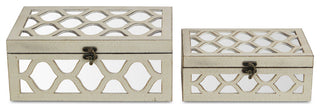 Moroccan Mirrored Wooden Boxes, Blue, Set of 2, White