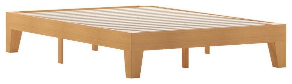 Evelyn Wood Platform Bed with Wooden Support Slats, No Box Spring Required, Natural, Full