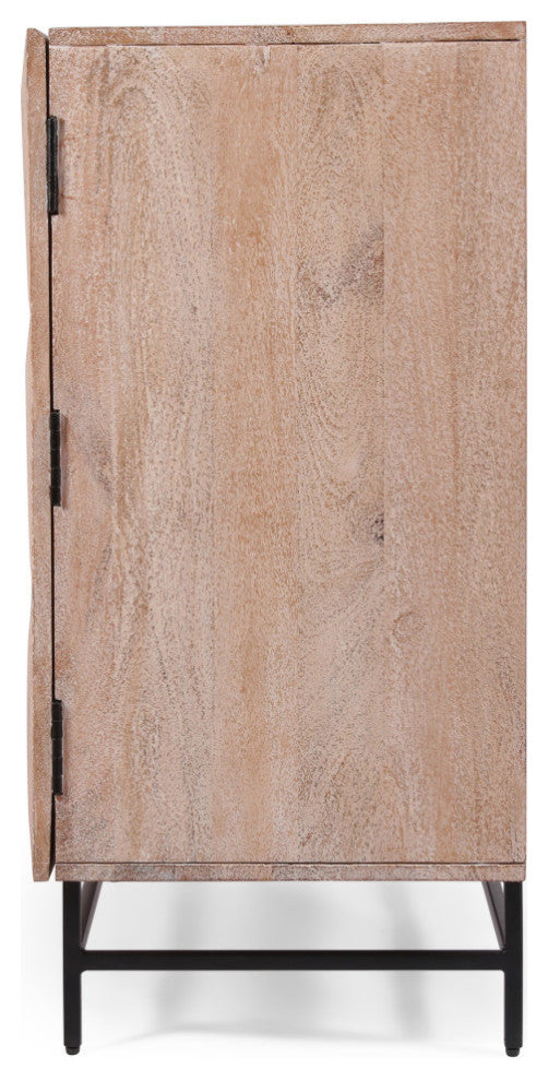 Barnsley Winder Handcrafted Boho Mango Wood Cabinet, White Washed and Black